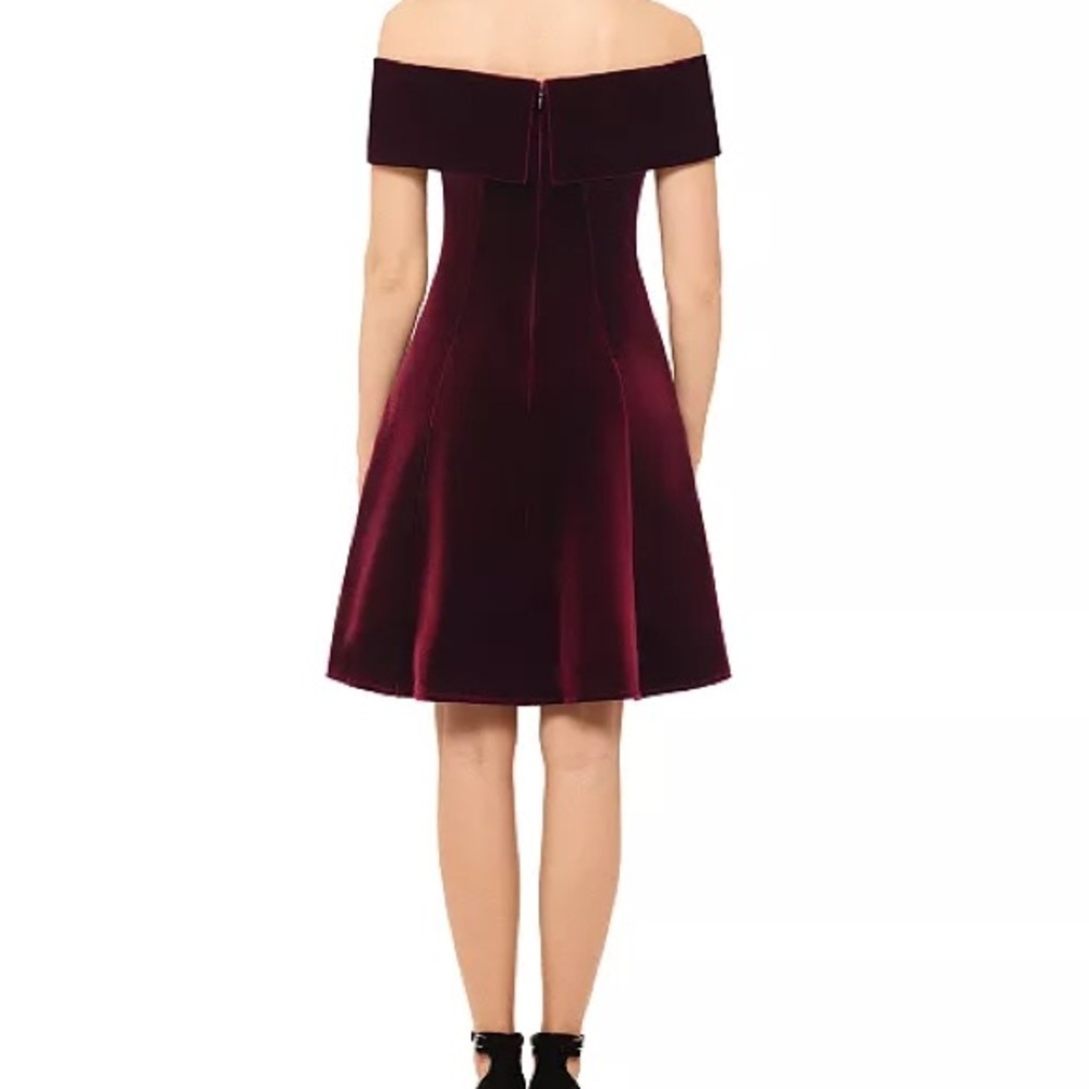 Xscape Velvet Wine Off-Shoulder Mini Dress - Picture 2 of 8